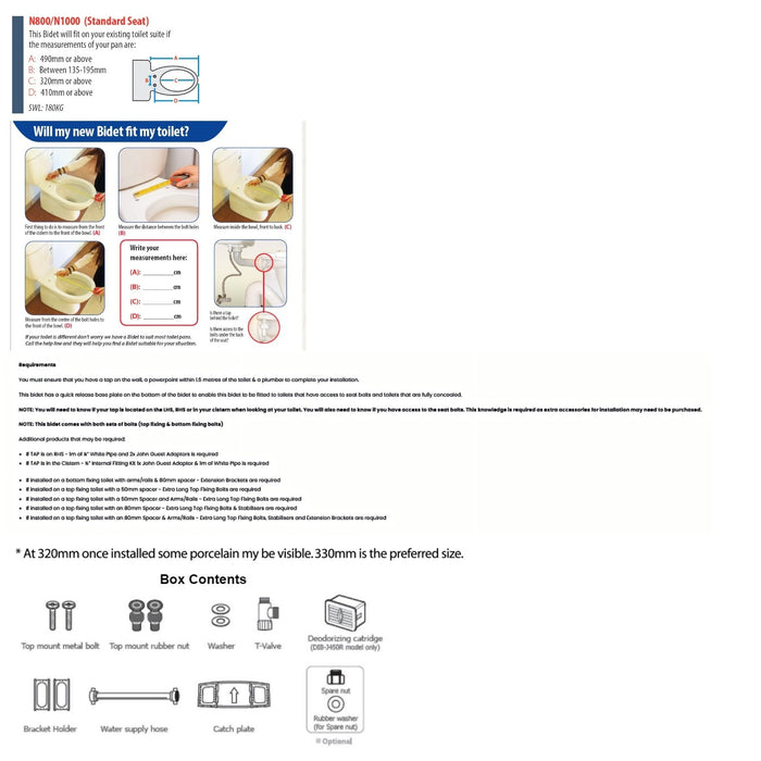 The Bidet Shop National N-1000R Standard Retrofit Bidet - Remote Control