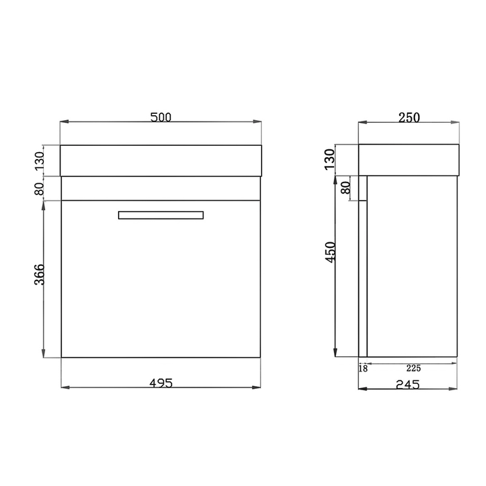 500*250*520/850mm Poseidon Dark Oak MDF Bathroom Mini Freestanding/Wall Hung Vanity