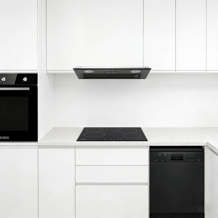 600mm Dilusso Black Oven + Ceramic Cooktop + Concealed Rangehood + Dishwasher Kitchen Appliance Package