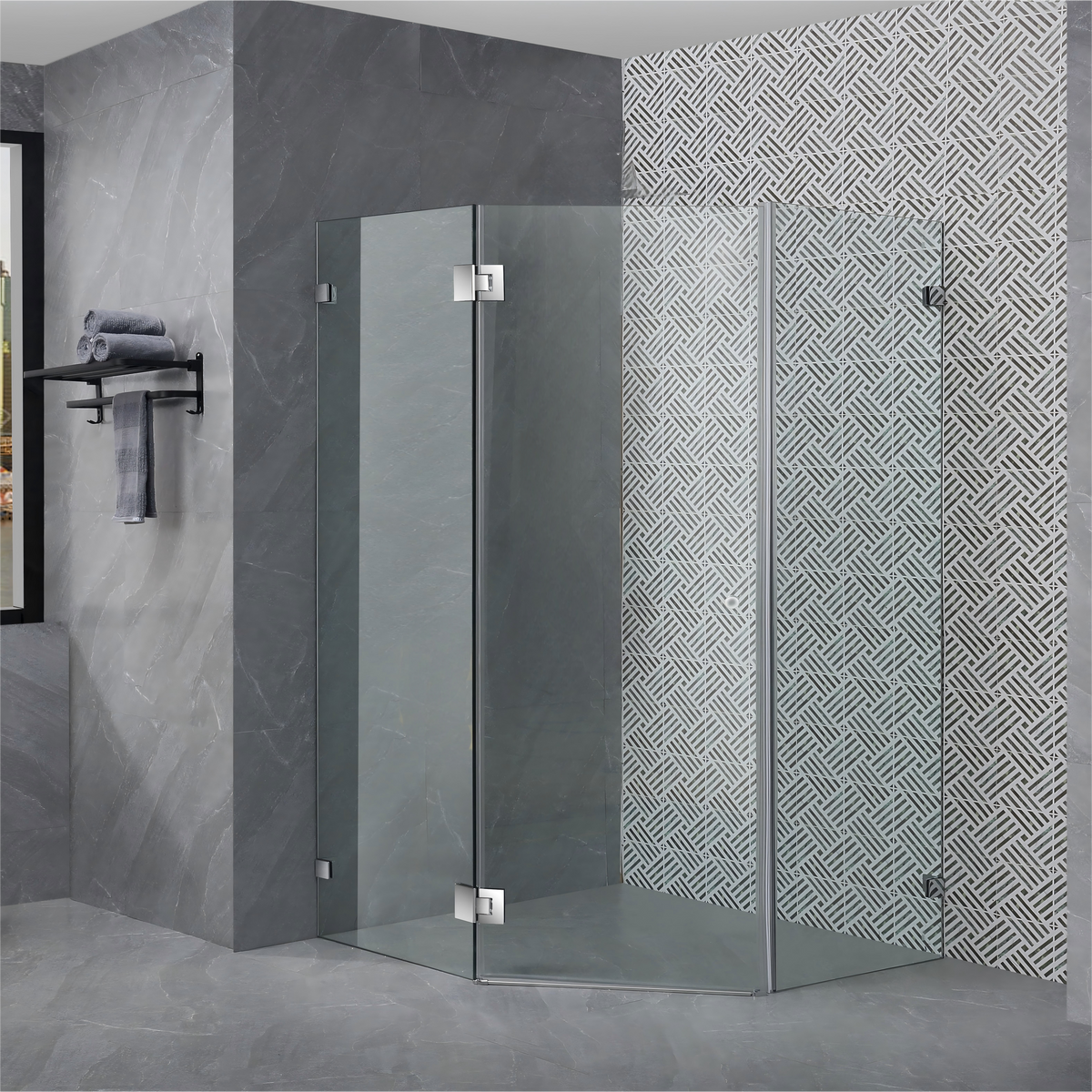 Chrome Frameless Glass Pivot Door Diamond Shower Screen | HD Reno