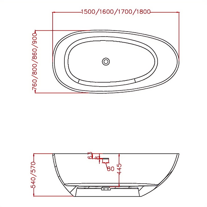 1500*760*540mm Sunny Felicity Matt White Oval Solid Surface Stone With Overflow Freestanding Bathtub