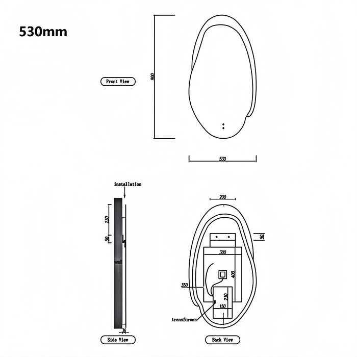 530-1300mm Aulic Evanston Irregular Stepless Dimmable Lighting  LED Mirror