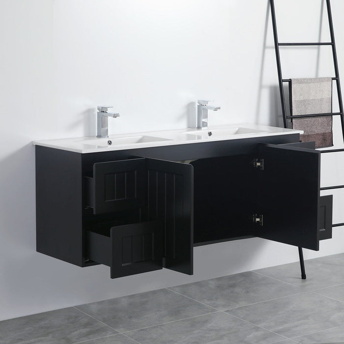 600-1500*460*580mm Lukka Archill Federation Matt Black PVC Fluted Wall Hung Vanity