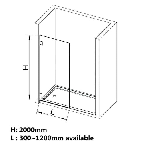 200-1200mm Covey 10mm Glass Frameless Walk In Single Fixed Panel Gunmetal Grey Brackets Shower Screens