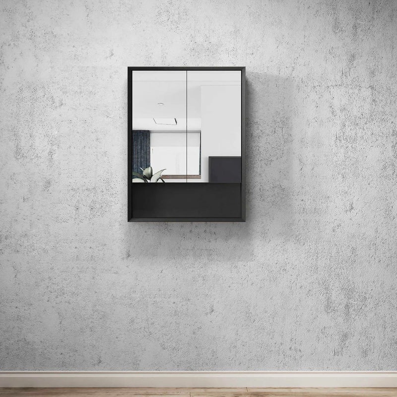 600-1200*800mm Otti Marlo Matt Black Moisture Resistant Plywood Rectangle Shaving Cabinet With Shelf