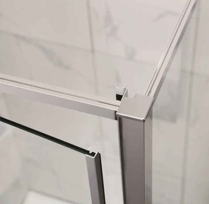 700-1470x2000mm Semi-frameless L Shape Pivot Door with Return Panel Chrome/Black Fittings 6mm Glass Shower Screens
