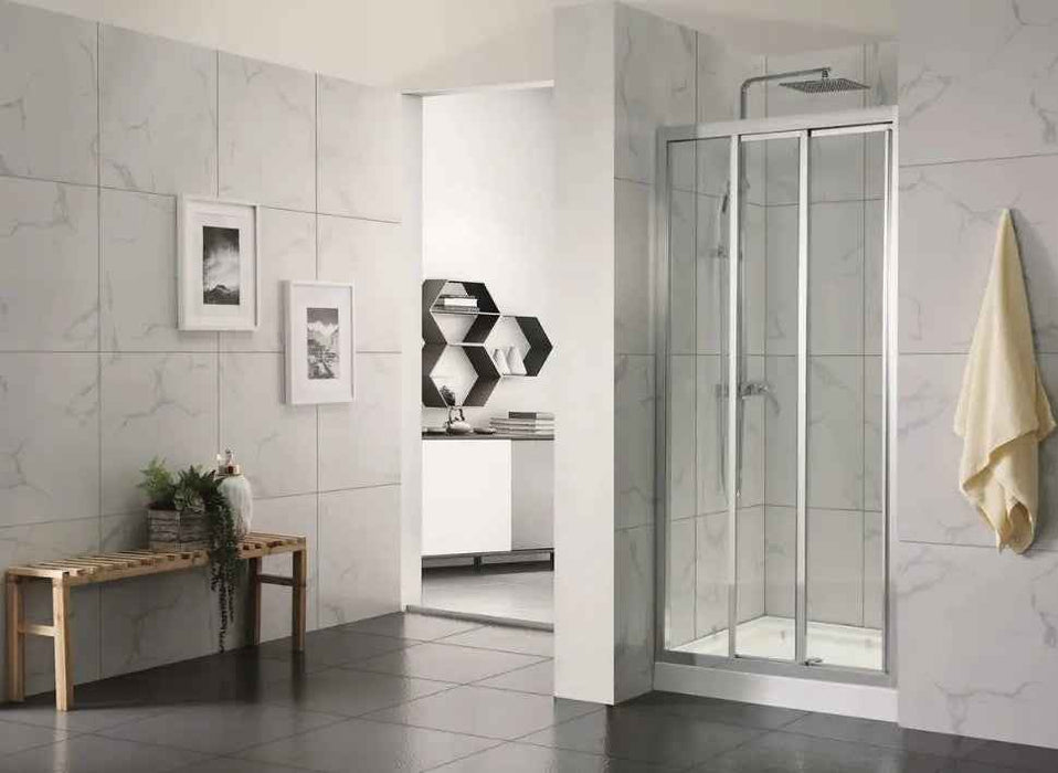 830-1030mm 6mm Tempered Glass L Shape 3 Panels Sliding Door Chrome Framed Shower Screens