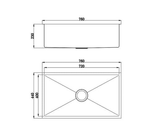 720*440*230mm BK Arcko LUX Top Mount / Under Mount Chrome Square 304 Stainless Steel Single Bowl Laundry Kitchen Sink - HD reno