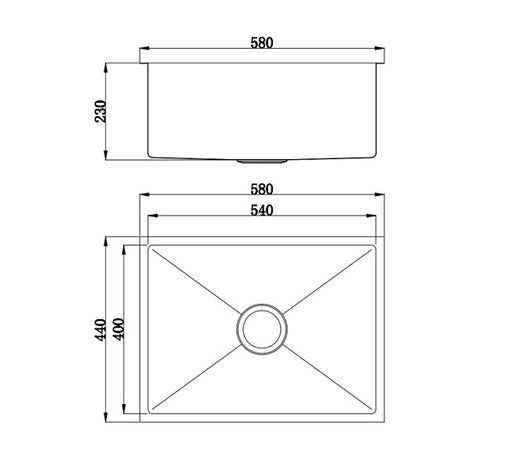 580*440*230mm BK Arcko LUX Top Mount / Under Mount Chrome Square Stainless Steel Single Bowl 304 Laundry Kitchen Sink - HD reno