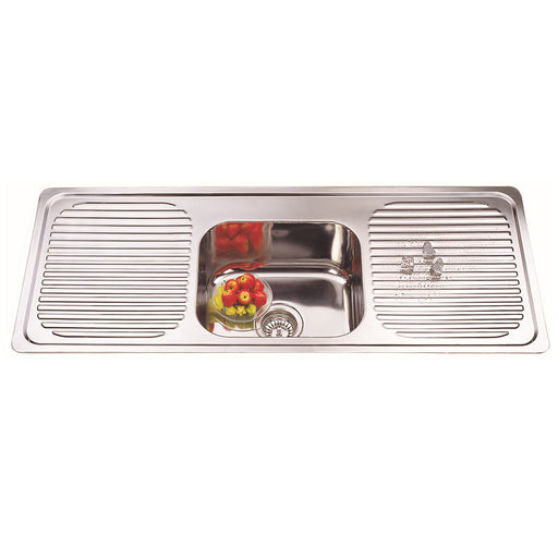 1180*480*170mm BK Traditionell 304 Stainless Steel Chrome Square Top Mount Single Bowl With Drainer Laundry Kitchen Sink - HD reno