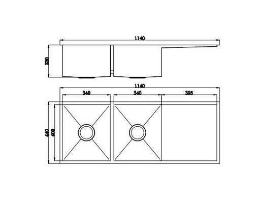 1140*440*230mm BK Quad Lux Stainless Steel Chrome Square Top Mount / Under Mount Double Bowls With Drainer Laundry Kitchen Sink - HD reno