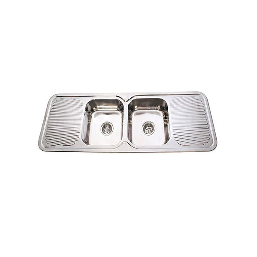 1500*500*180mm BK Traditionell 304 Stainless Steel Chrome Square Top Mount Double Bowls With Drainer Laundry Kitchen Sink - HD reno