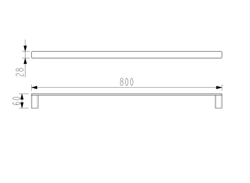 800mm BK KASTEN Chrome/Matt Black/Brushed Nickel/Brushed Gun Metal/Brushed Bronze Brass Single Square Bars Towel Rails - HD reno