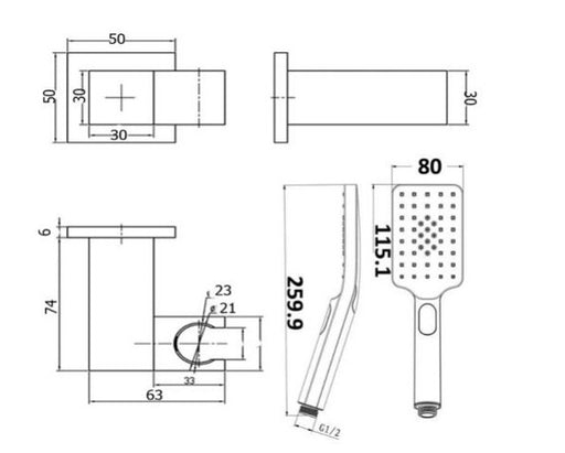 BK Eckig Brass Chrome/Matt Black/Brushed Nickel/Brushed Gunmetal Square On Bracket Handheld Showers - HD reno