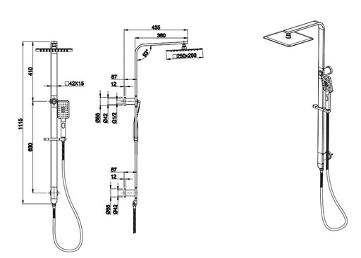 BK Luxus Multifunction Shower With 250mm Overhead Rain Shower Chrome/Matt Black/Brushed Gold/Brushed Nickel Twin Showers - HD reno