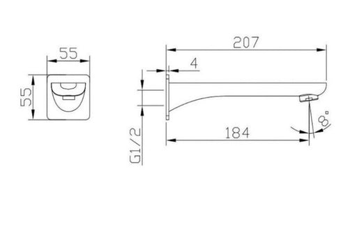 180mm BK Luxus Chrome/Matt Black/Brushed Nickel Brass Square Bath Spout - HD reno