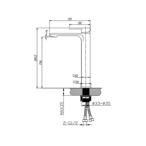 BK Kasten Chrome/Matt Black/Brushed Nickel/Brushed Gun Metal/Brushed Bronze Brass Square Tall Basin Mixer - HD reno