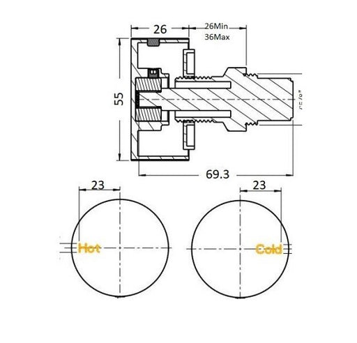BK QI Rund Progressive Chrome/Matt Black/Brushed Nickel/Gunmetal Grey/Brushed Gold Brass Round Wall Top Assembly - HD reno
