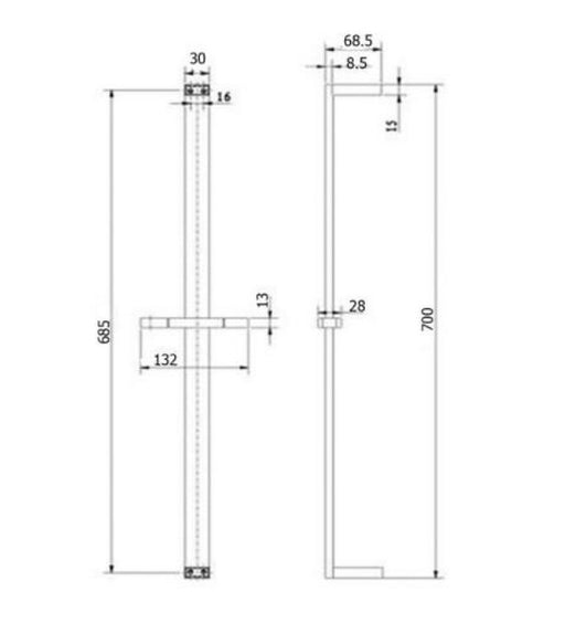 BK Eckig Brass Chrome/Matt Black/Brushed Gun Metal/Brushed Nickel Square Sliding Rail Showers - HD reno