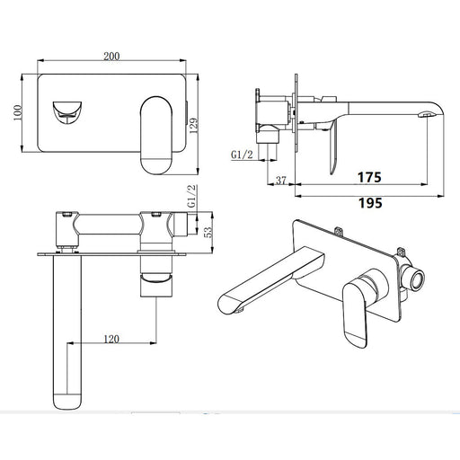 BK Chrome/Matt Black/Brushed Nickel Brass Oval Curve Handle Bath/Basin Wall Mixer With Spout - HD reno