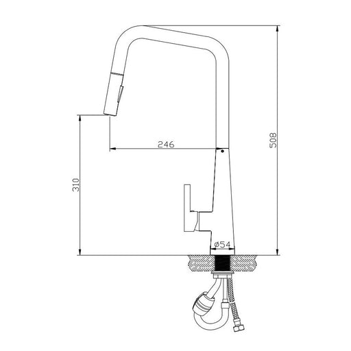 BK Kuchendesigner Chrome/Matt Black Brass Pull Out Swivel Curved Kitchen Mixer - HD reno