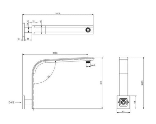 BK Eckig Brass Chrome/Matt Black/Brushed Nickel Curved Shower Droppers & Arms - HD reno