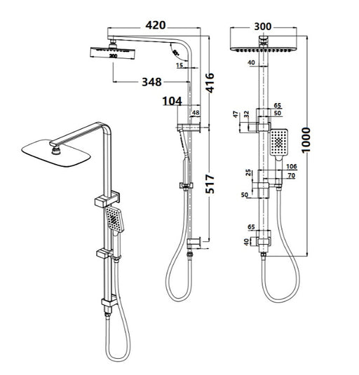 BK Kasten Brass Multifunction Shower With Overhead Rain Shower Twin Showers - HD reno