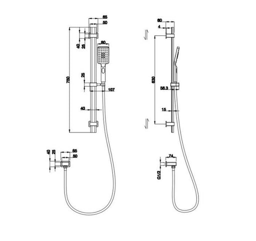 BK Kasten Brass Chrome/Matt Black/Brushed Nickel Multifunction Sliding Rail Showers - HD reno