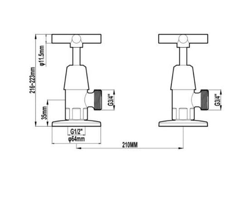 BK Wahlen 10 Chrome Brass Cross Handle Washing Machine Tap Set - HD reno