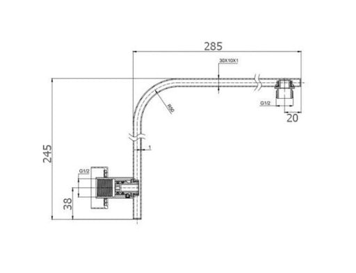 285mm BK Eckig Brass Chrome/Matt Black/Brushed Gun Metal/Brushed Nickel Square Curve Wall Shower Droppers & Arms - HD reno