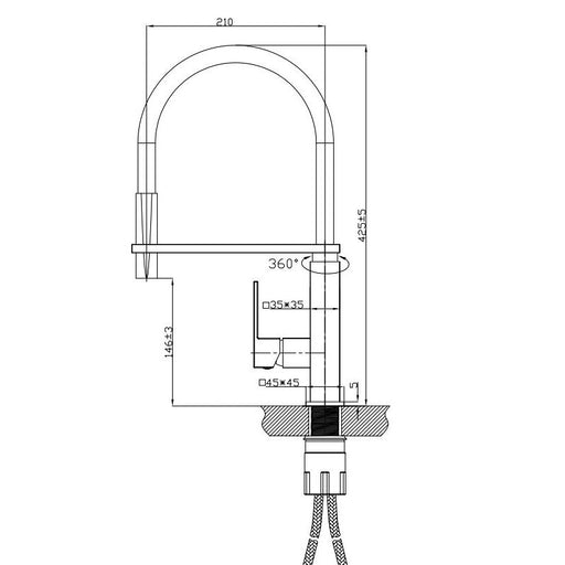 BK Kuchendesigner Chrome And Matt Black Brass Square Swivel Pull Out Kitchen Mixer - HD reno