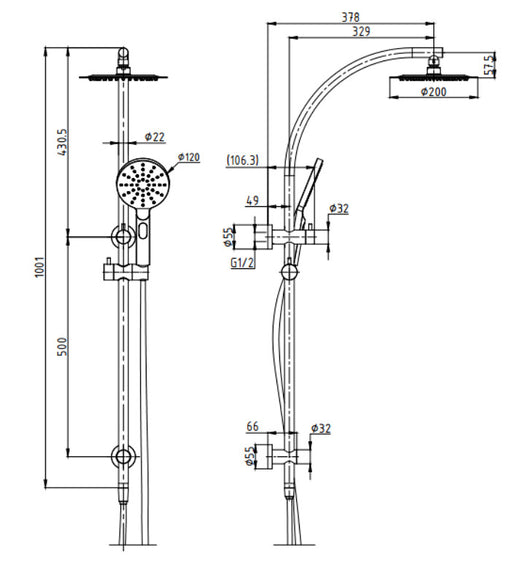 BK Rund Multifunction Shower With 200mm Overhead Rain Shower Twin Showers - HD reno