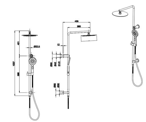 BK Rund Multifunction Shower With 250mm Overhead Chrome/Matt Black Twin Showers - HD reno