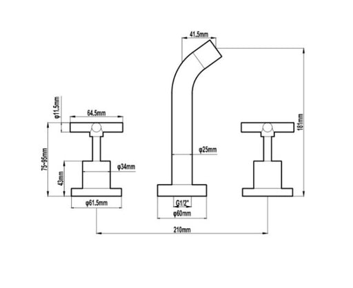 BK Wahlen 10 Chrome Brass Cross Handle Bath Set - HD reno
