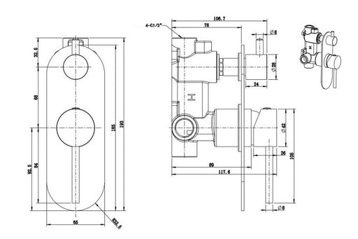 BK Morgan Chrome/Matt Black/Brushed Nickel/Brushed Gold/Brushed Bronze/Brushed Gun Metal Brass Round Shower/Wall Mixer With Diverter - HD reno