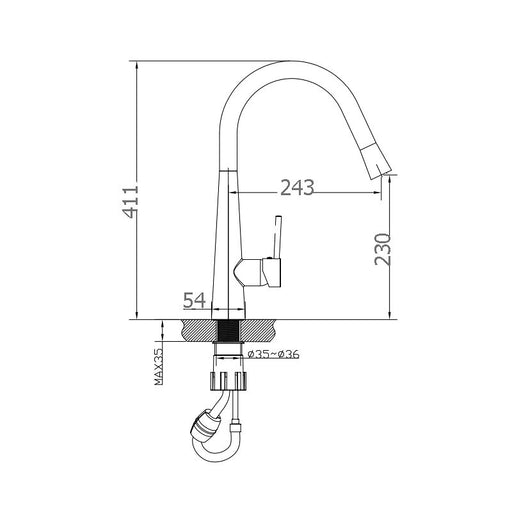 BK Kuchendesigner Chrome/Matt Black/Brushed Nickel Brass Pull Out Swivel Kitchen Mixer - HD reno
