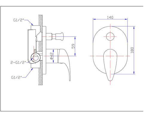 40mm BK Wahlen 10 Chrome Brass Shower Wall Mixer With Diverter - HD reno