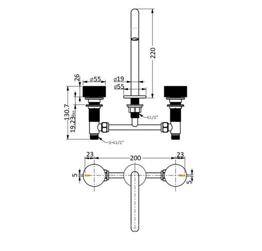 BK QI Rund Chrome/Matt Black/Brushed Nickel Brass Round Hob Mounted Basin Tap Set - HD reno