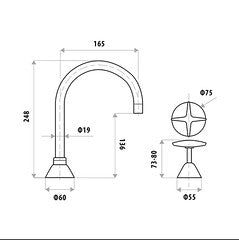 Kirra Vanity Hob Sink Three-Piece Set Chrome Solid Brass