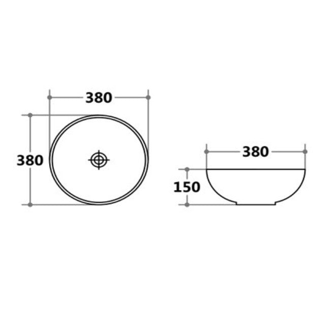 380*380*150mm Poseidon Ultra Slim PA3838 Gloss White Ceramic Round With Overflow Above Counter Basin