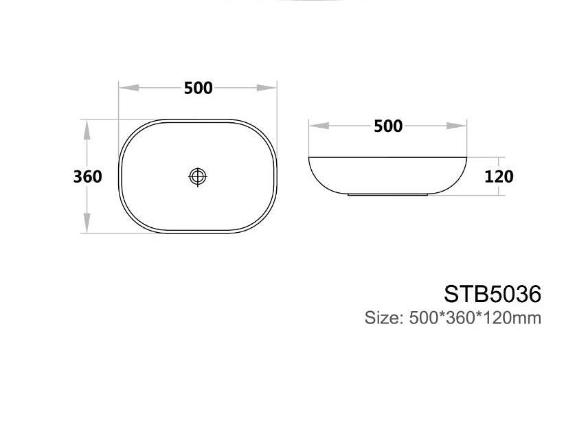 500*360*120mm Poseidon STB5036 Matt White Ceramic Oval Above Counter Basin