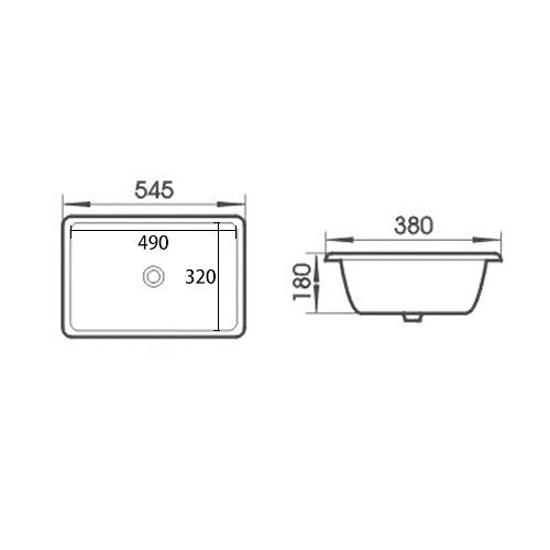 545*380*180mm Poseidon PU5438 Gloss White Ceramic Rectangle With Overflow Under-Mount Basin