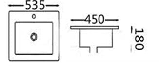 535*450*180mm Poseidon PIS5345 Gloss White Ceramic Rectangle With Overflow 1 Tap Hole Insert Basin