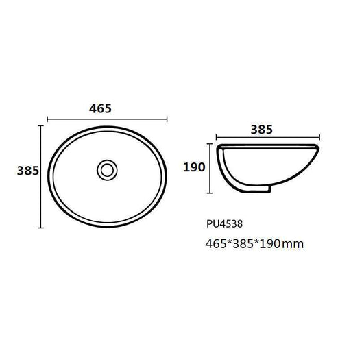 470*390*200mm Poseidon PU4538 Gloss White Ceramic Oval With Overflow Under-Mount Basin (Copy)