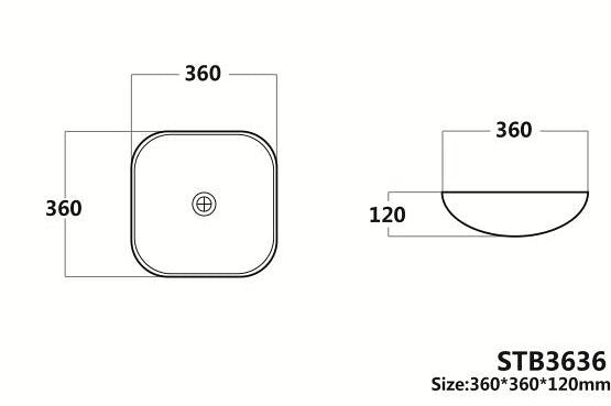 360*360*120mm Poseidon STB3636 Matt White Ceramic Oval  Above Counter Basin