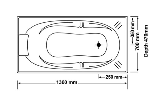 Alita 1360*700*470mm bath tub White Acrylic drop in Rectangle - HD reno