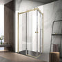 900-1800*2000mm SUN 8mm Glass Double Sliding L Shape Frameless Brushed Gold Fittings Shower Screens