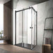 900-1800*2000mm SUN 8mm Glass Double Sliding L Shape Frameless Black Fittings Shower Screens