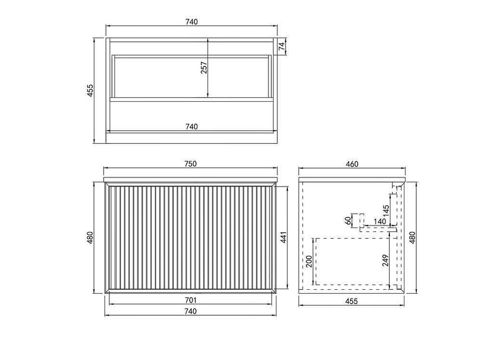 600-1500*460*500mm POS CETO Kirribilli Matte White PVC Constructed Fluted Bathroom Cabinet Wall Hung Vanity