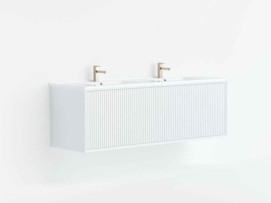 600-1500*460*500mm POS CETO Kirribilli Matte White PVC Constructed Fluted Bathroom Cabinet Wall Hung Vanity